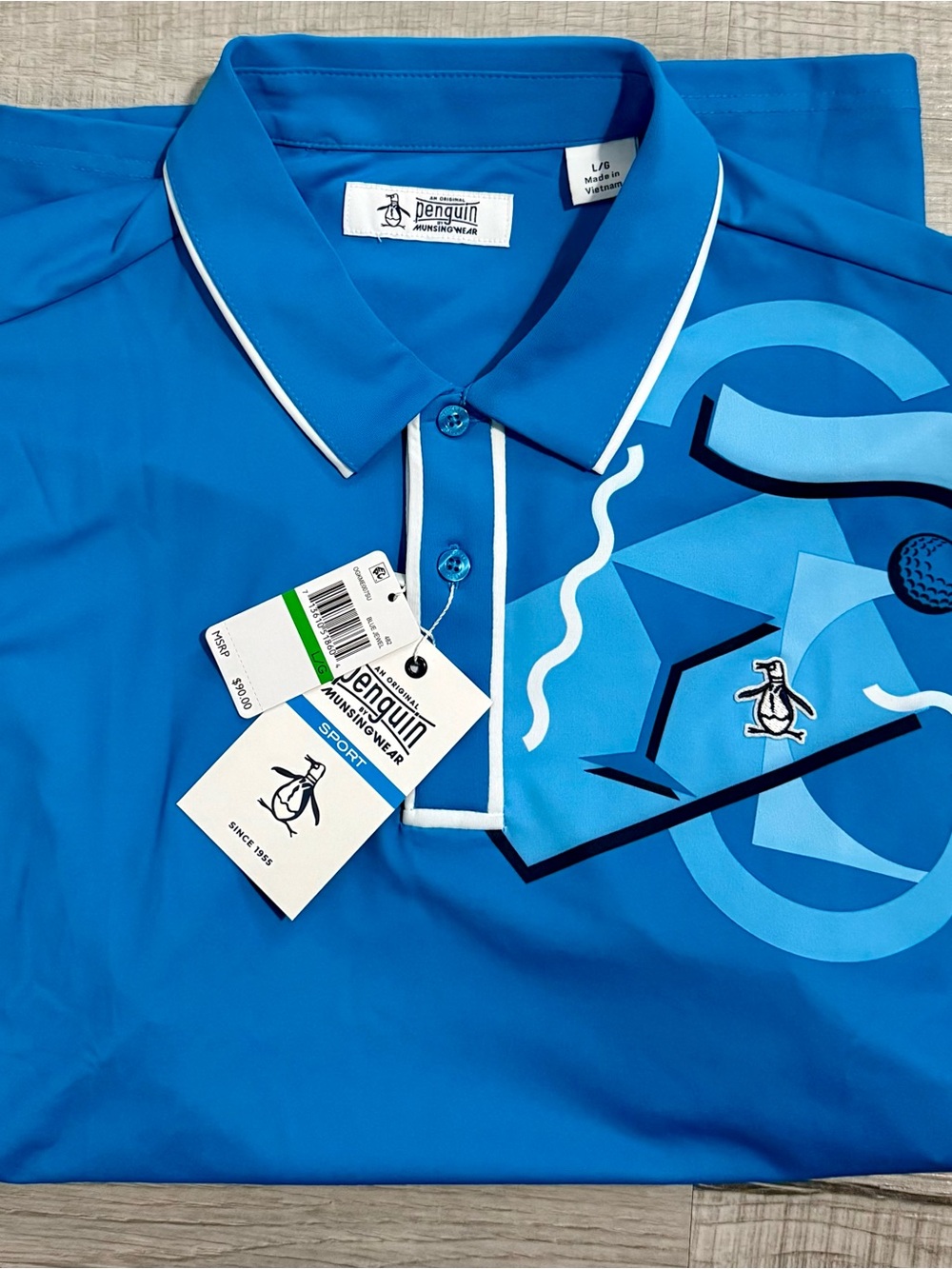 Original Penguin Blue Polo with Graphic Chest Detail